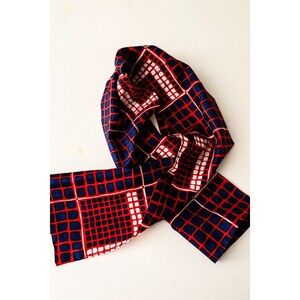 Vintage Michael Murray Silk Red Blue Geometric Scarf rectangle neck USA